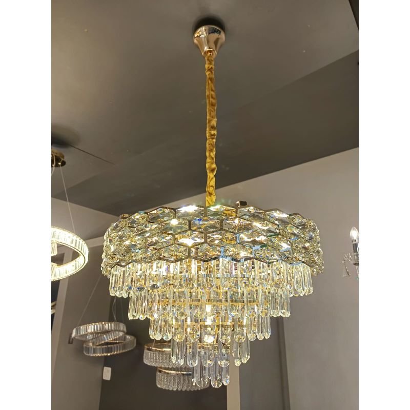 Lustre Cristal Dourado K9 Ø60cm