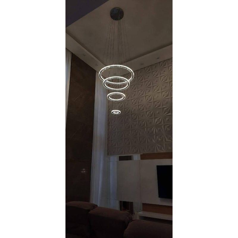 Lustre Pendente 4 Rings LED 154W com Controle Remoto