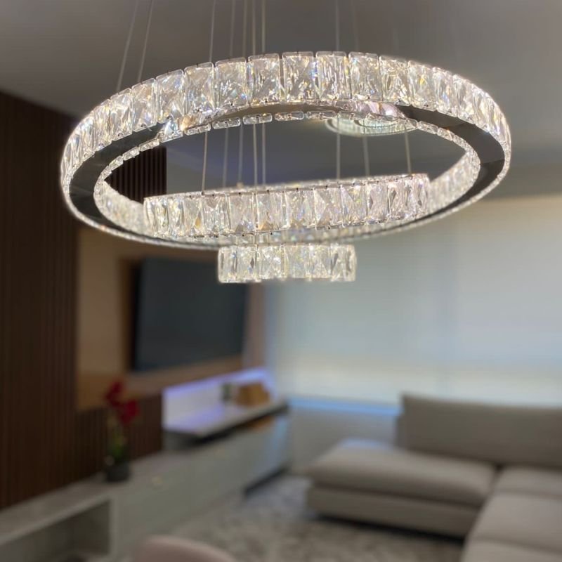 Lustre Pendente Rings LED 78W com Controle Remoto